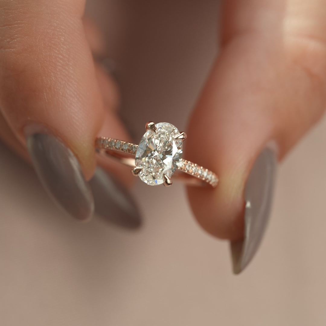 The Pave Crown Liberty Oval Lab Diamond Moissanite Engagement Ring