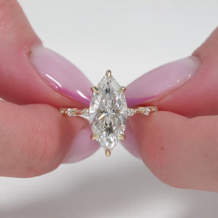 The Hidden Halo Morgan Marquise Lab Diamond Moissanite Engagement Ring *Shown with 4 ct #material_gold