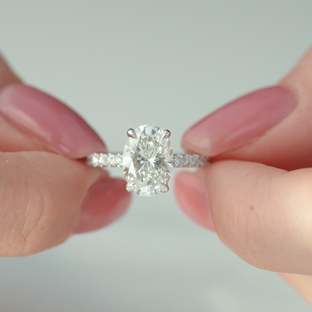 The Pave Crown Liberty Oval Lab Diamond Moissanite Engagement Ring