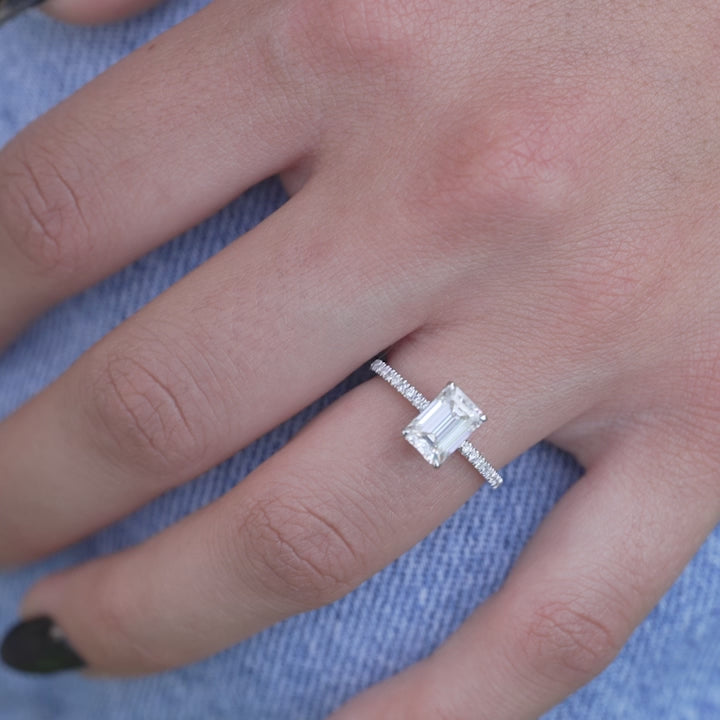 The Pave Liberty Emerald Lab Diamond Moissanite Engagement Ring *Shown with 1.5 ct #material_white