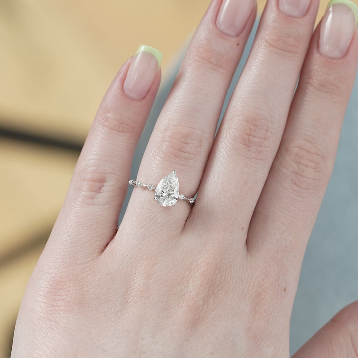 The Hidden Halo Morgan Pear Lab Diamond Moissanite Engagement Ring *Shown with 2 ct #material_white