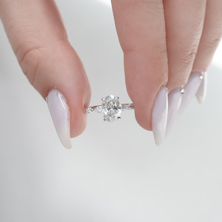 The Lyra Oval Lab Diamond Moissanite Engagement Ring *Shown with 1 ct #material_white