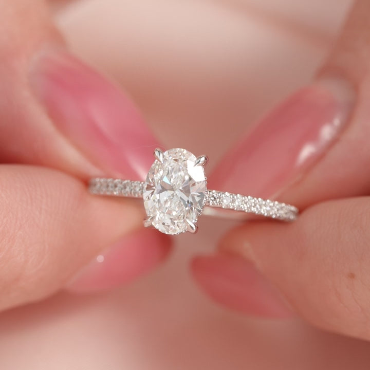The Pave Liberty Oval Lab Diamond Moissanite Engagement Ring *Shown with 1 ct #material_white
