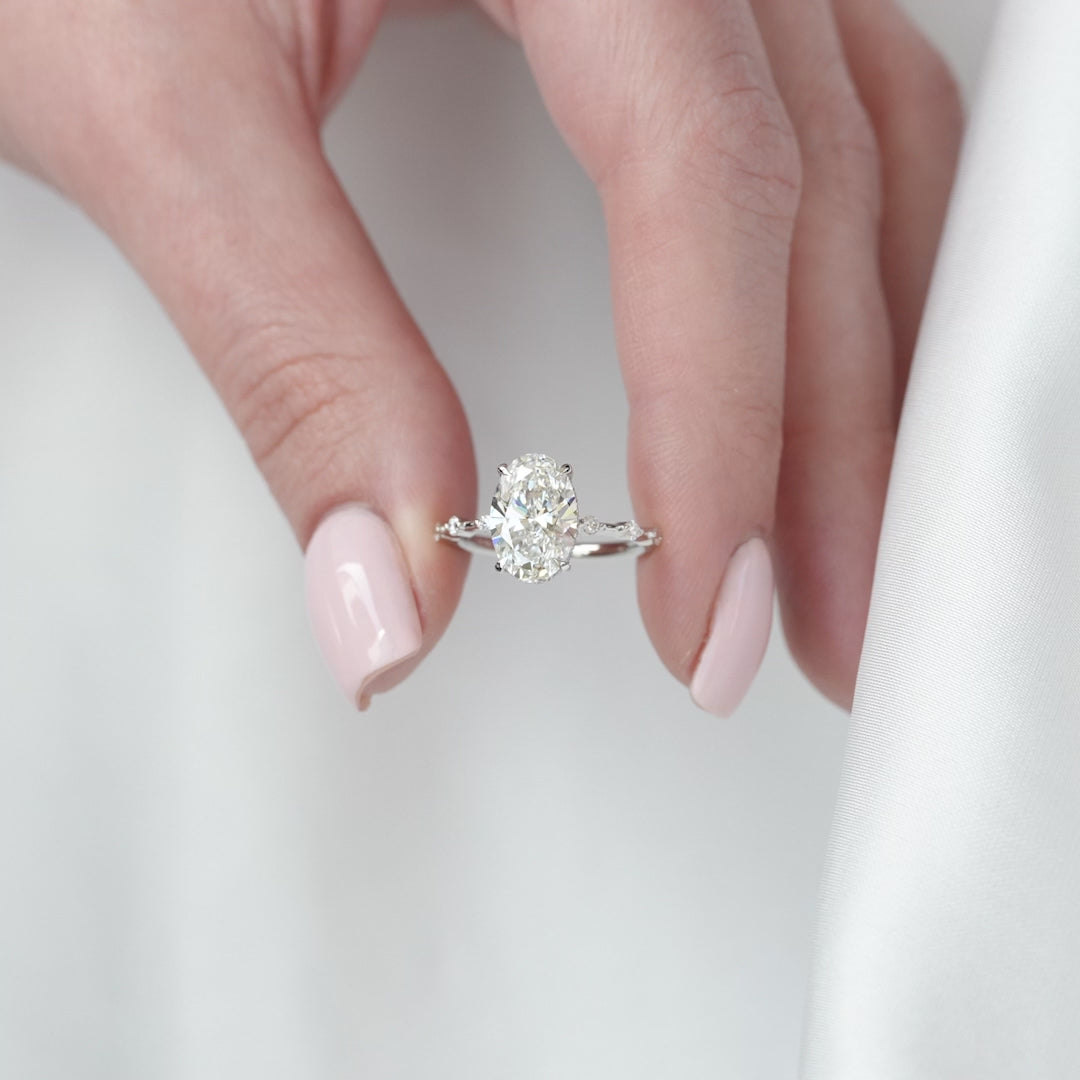 The Hidden Halo Morgan Oval Lab Diamond Moissanite Engagement Ring