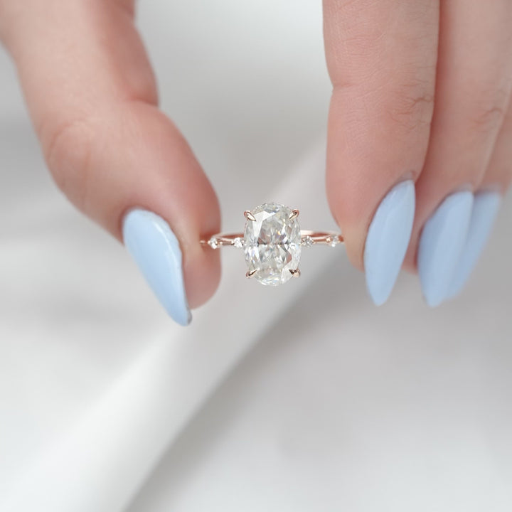 The Hidden Halo Morgan Oval Lab Diamond Moissanite Engagement Ring *Shown with 3 ct #material_rose
