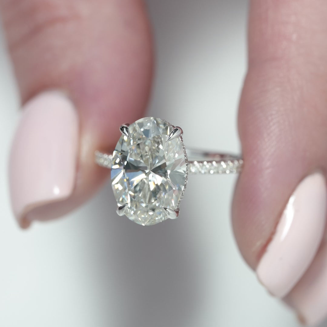 The Pave Crown Liberty Oval Lab Diamond Moissanite Engagement Ring