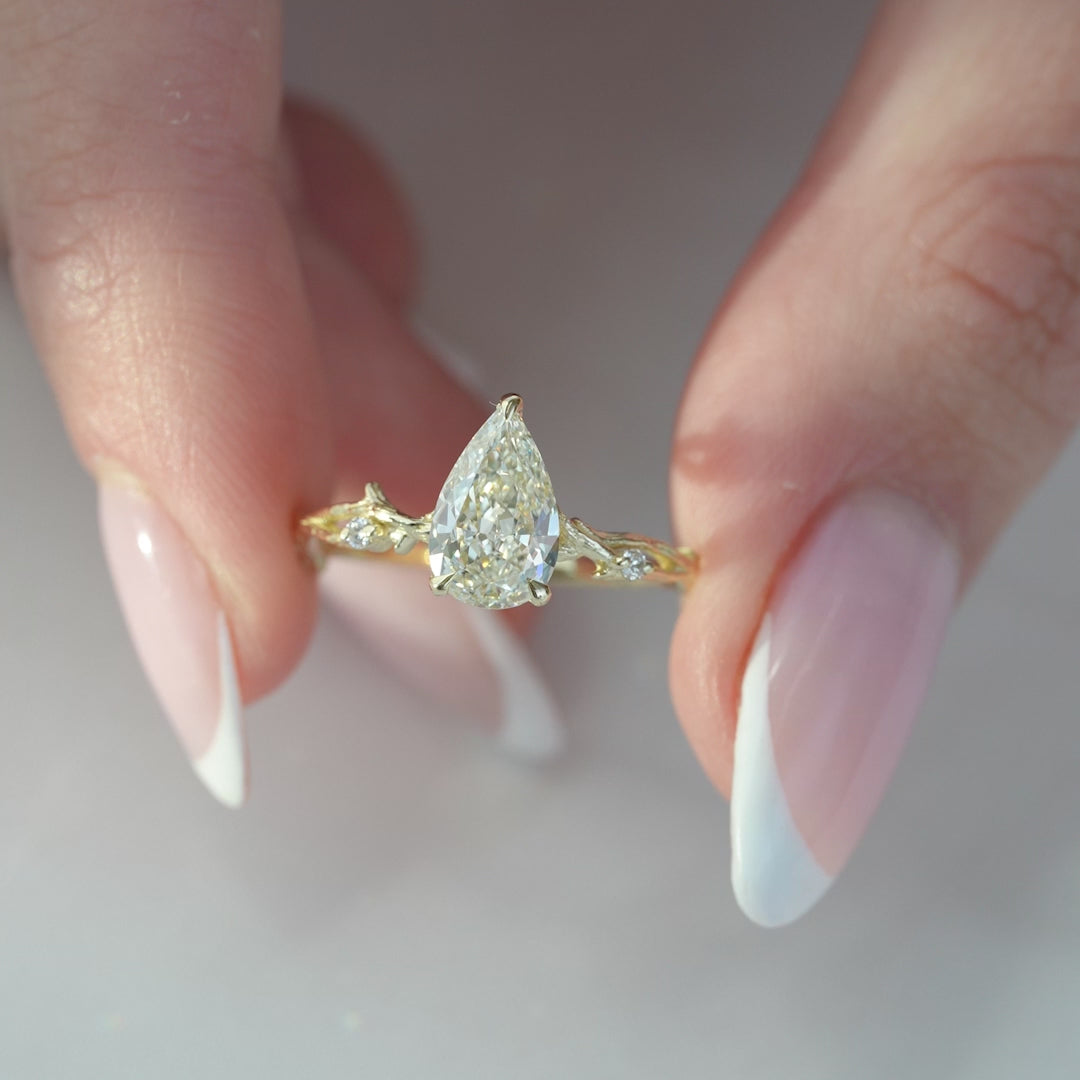 The Textured Coco Pear Lab Diamond Moissanite Engagement Ring