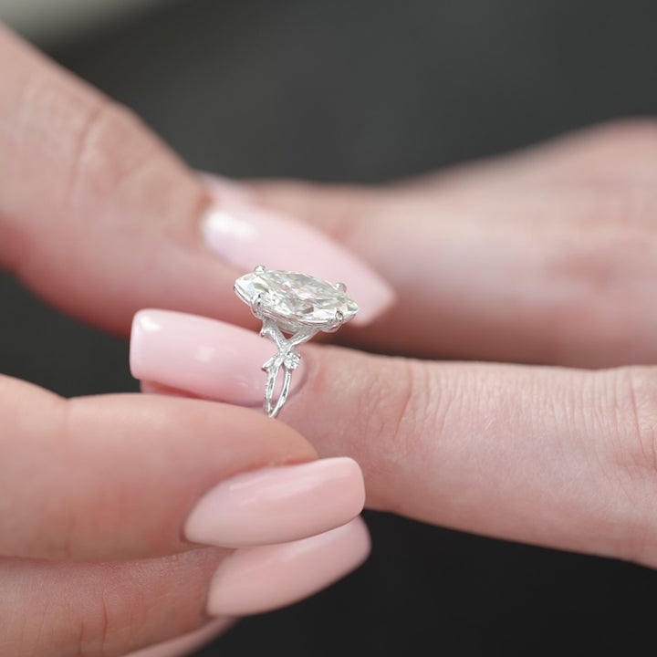The Textured Coco Marquise Lab Diamond Moissanite Engagement Ring *Shown with 2 ct #material_white