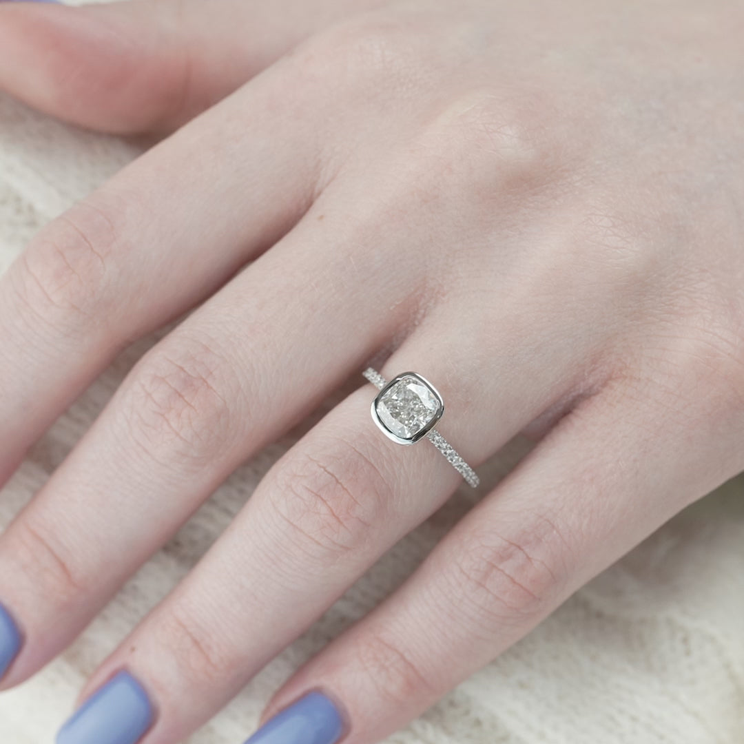 The Pave Christine Cushion Lab Diamond Moissanite Engagement Ring