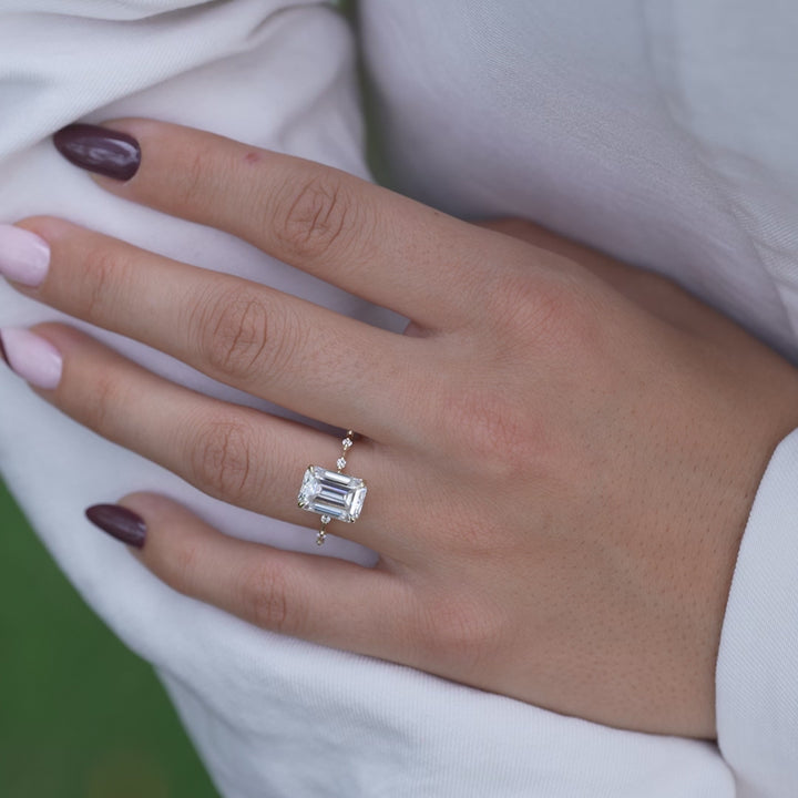 The Hidden Halo Morgan Emerald Lab Diamond Moissanite Engagement Ring *Shown with 4 ct #material_gold