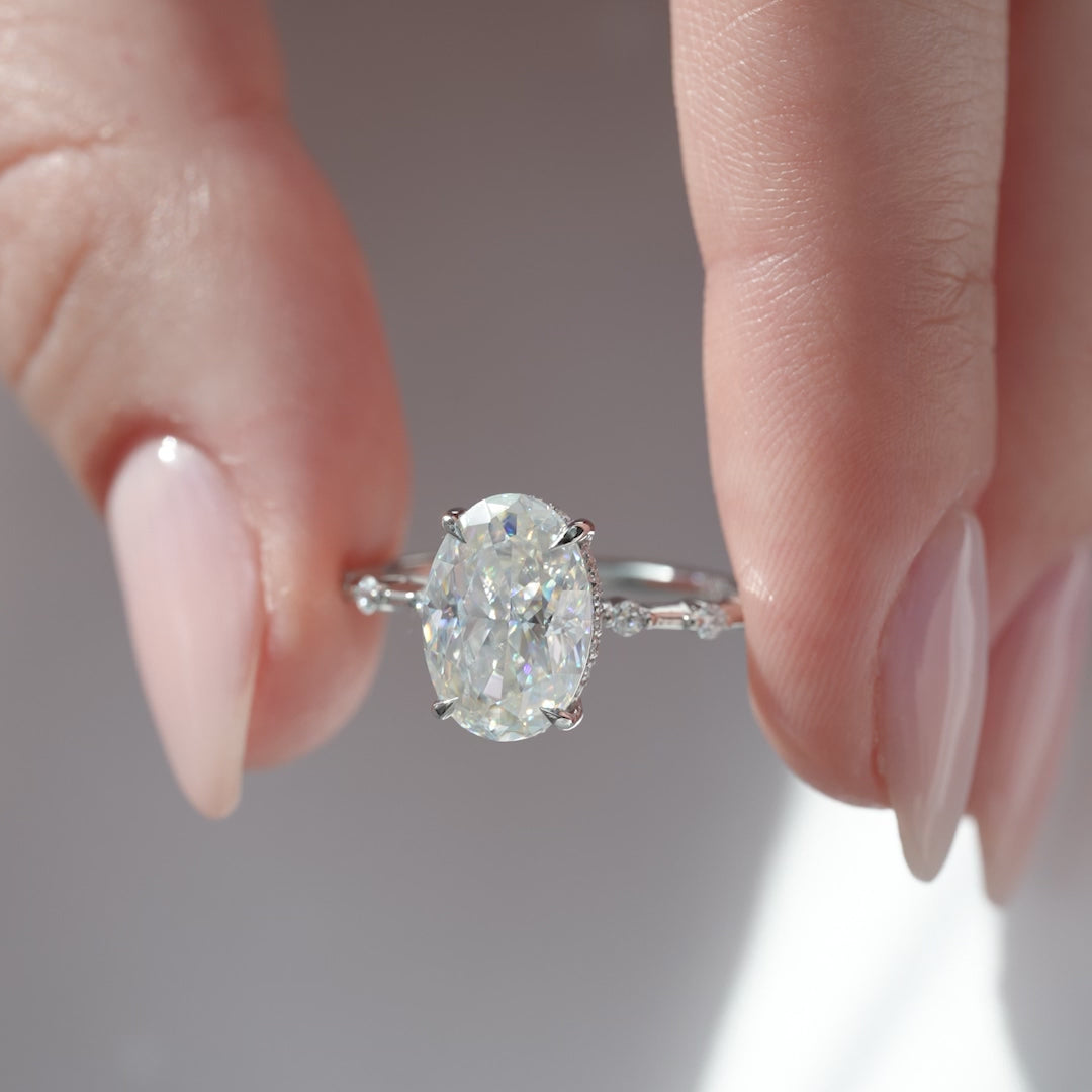 The Hidden Halo Morgan Oval Lab Diamond Moissanite Engagement Ring