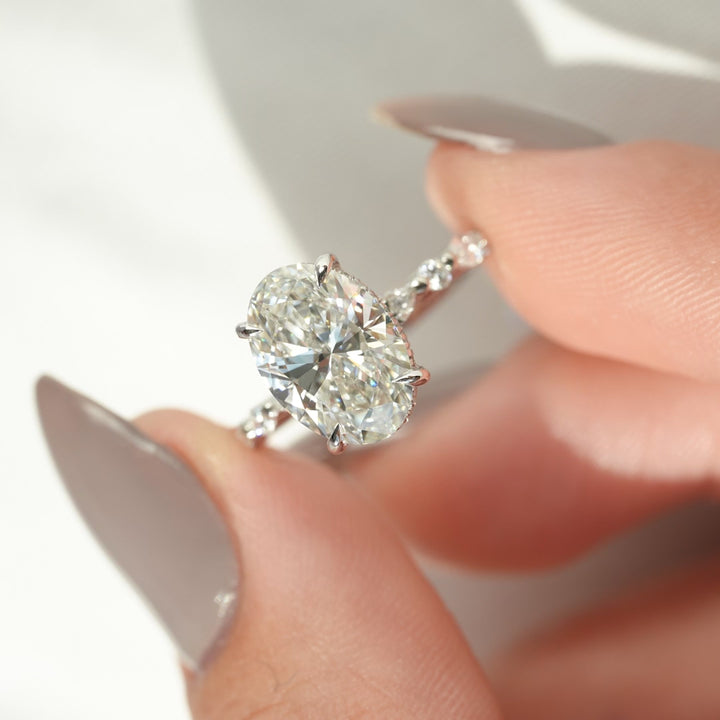 The Lyra Oval Lab Diamond Moissanite Engagement Ring *Shown with 3 ct #material_white