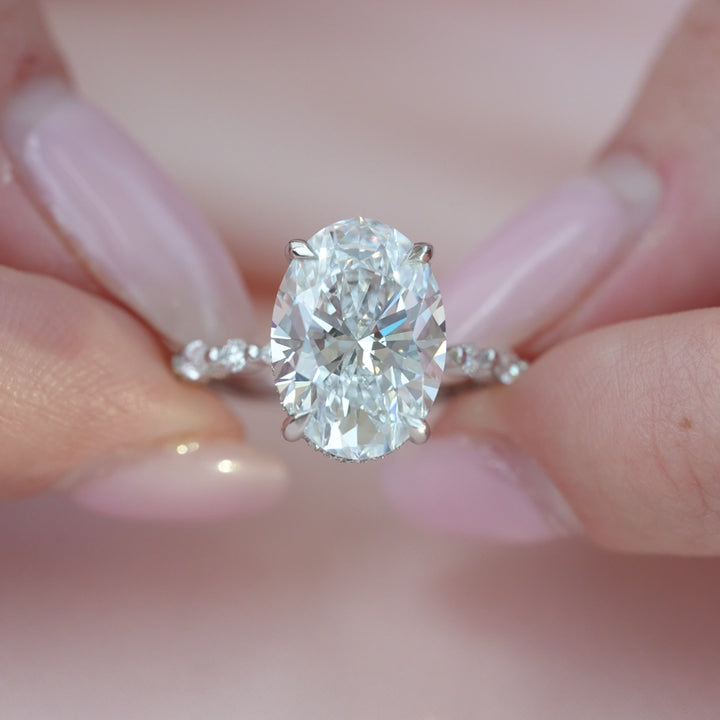 The Lyra Oval Lab Diamond Moissanite Engagement Ring *Shown with 5.5 ct #material_white