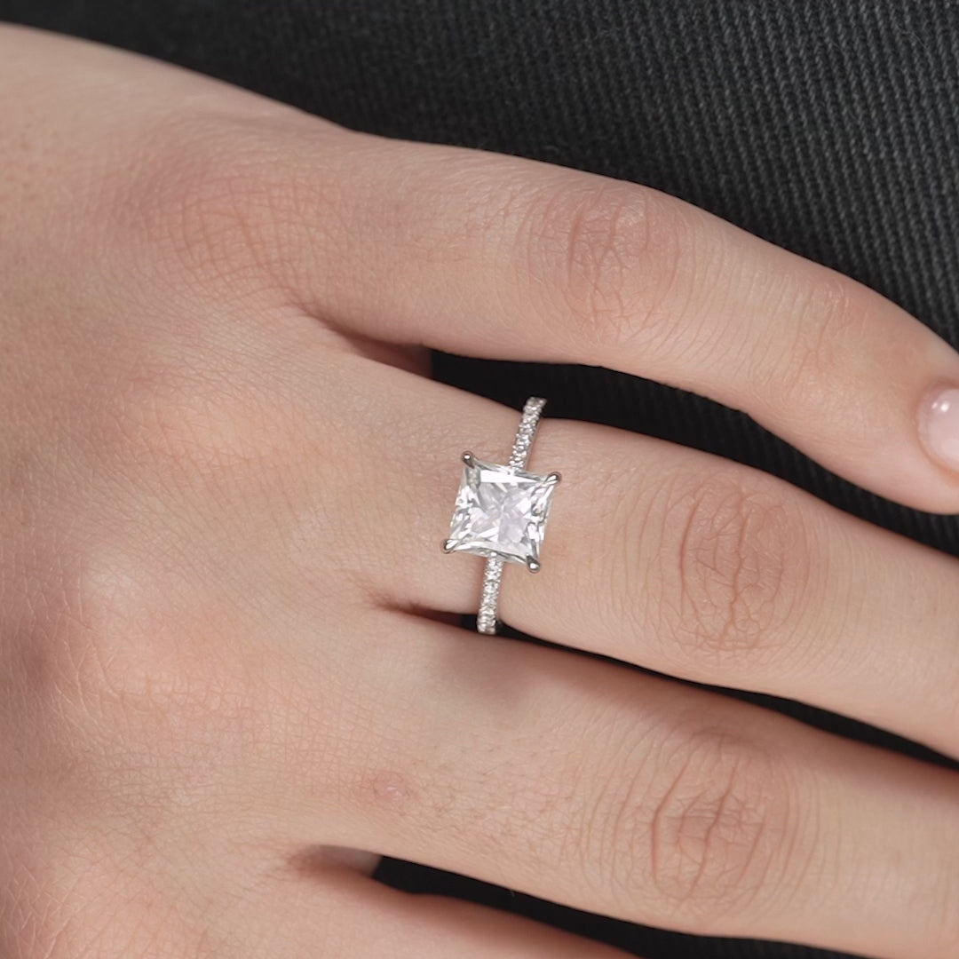 The Pave Clara Princess Lab Diamond Moissanite Engagement Ring