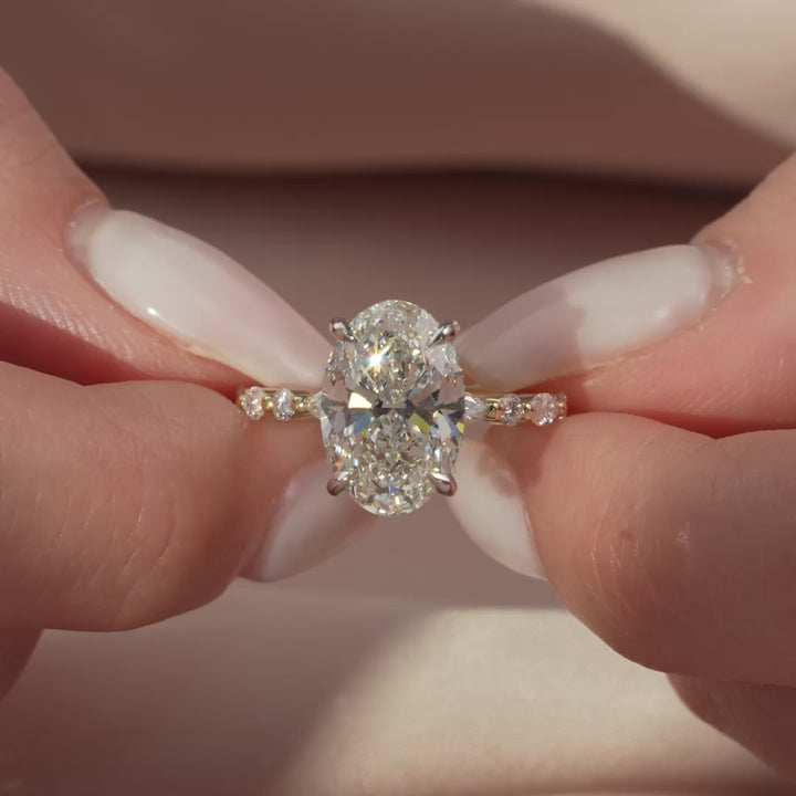 The Lyra Oval Lab Diamond Moissanite Engagement Ring *Shown with 4 ct * Two-Tone * Euro Shank #material_gold