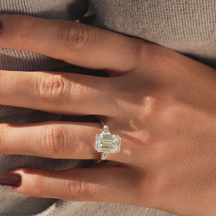 The Leona Emerald Lab Diamond Moissanite Engagement Ring *Shown with 5 ct #material_white