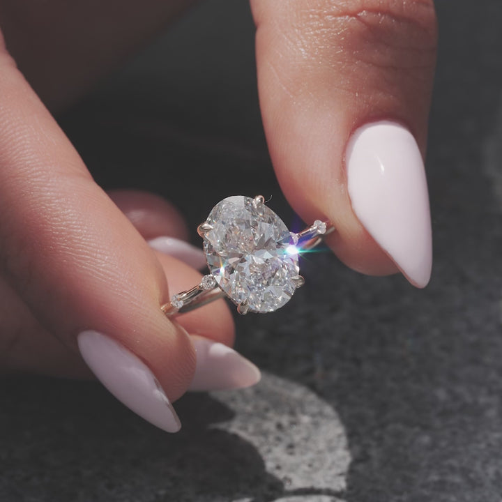 The Hidden Halo Morgan Oval Lab Diamond Moissanite Engagement Ring *Shown with 4 ct #material_gold