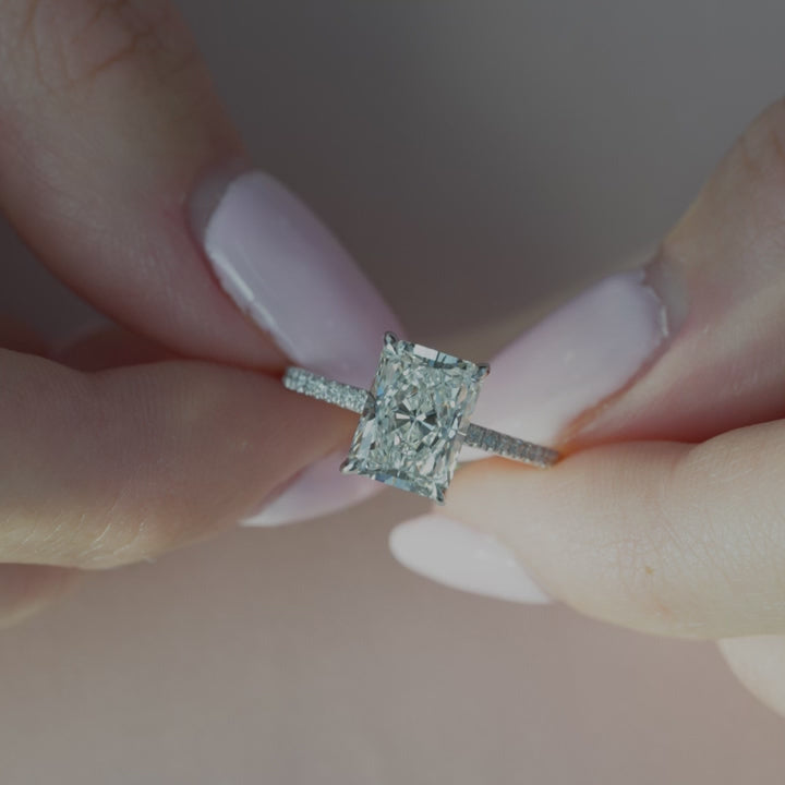 The Pave Liberty Radiant Lab Diamond Moissanite Engagement Ring