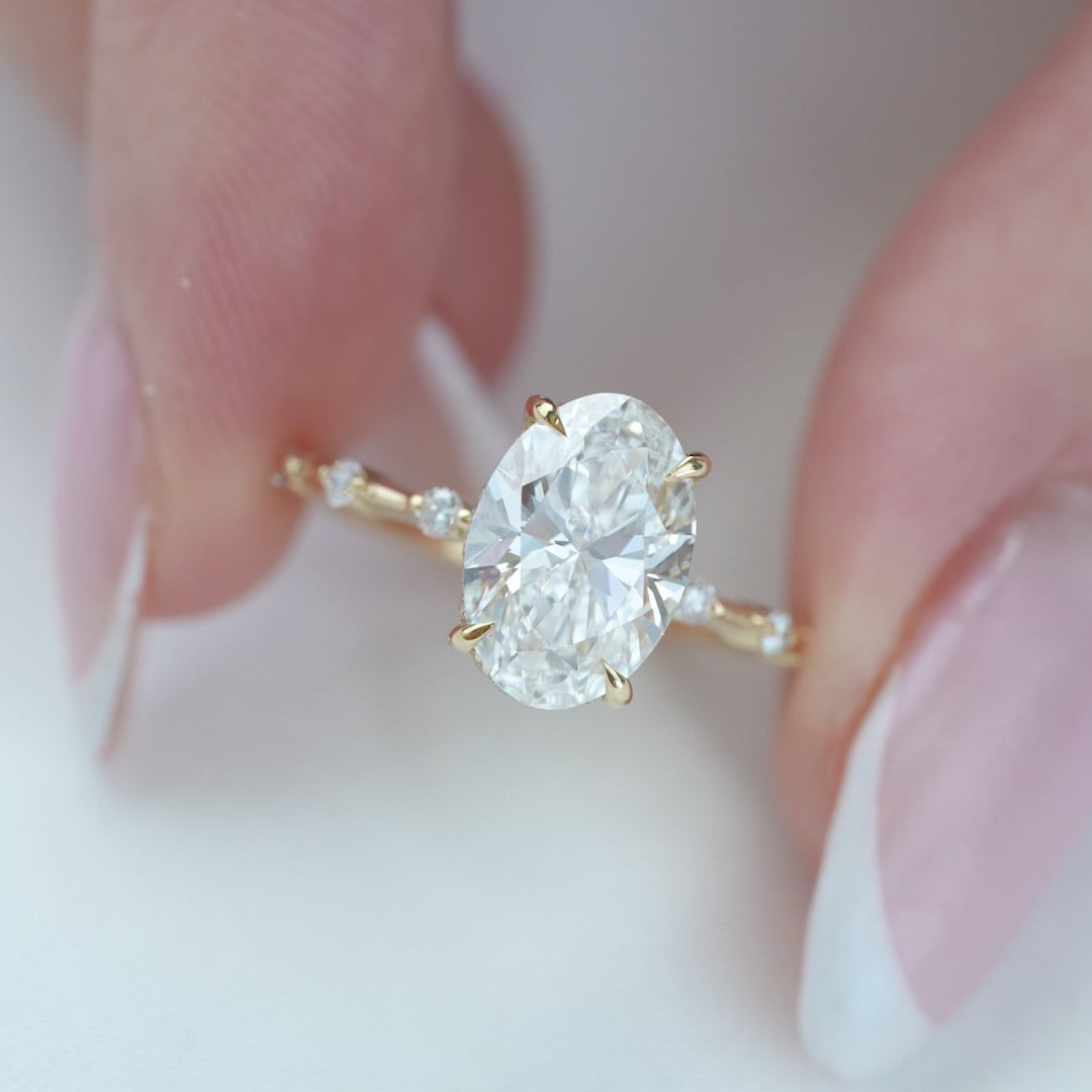 The Hidden Halo Morgan Oval Lab Diamond Moissanite Engagement Ring