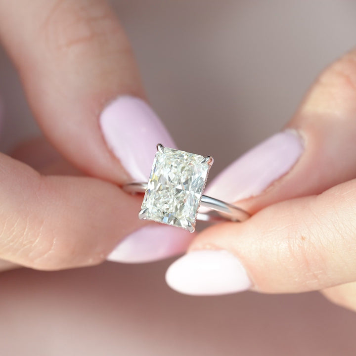 The Liberty Radiant Lab Diamond Moissanite Engagement Ring *Shown with 4 ct #material_white