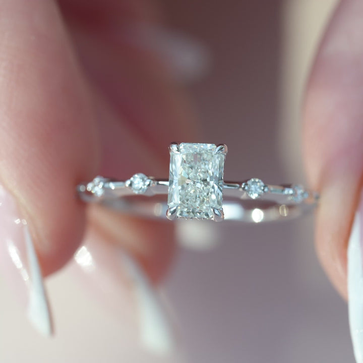 The Hidden Halo Morgan Radiant Lab Diamond Moissanite Engagement Ring *Shown with 0.5 ct #material_white