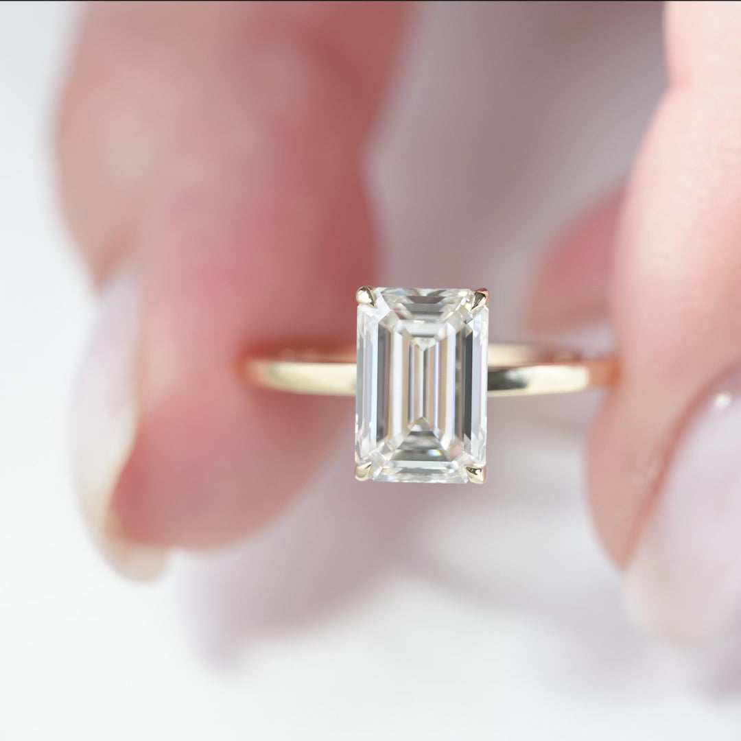 The Estella Emerald Lab Diamond Moissanite Engagement Ring