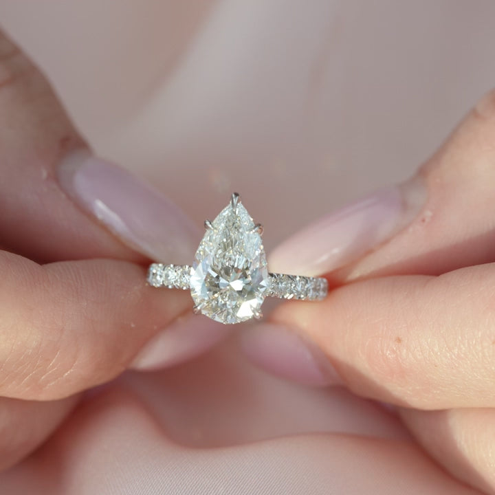 The Pave Liberty Pear Lab Diamond Moissanite Engagement Ring *Shown with 3 ct #material_white