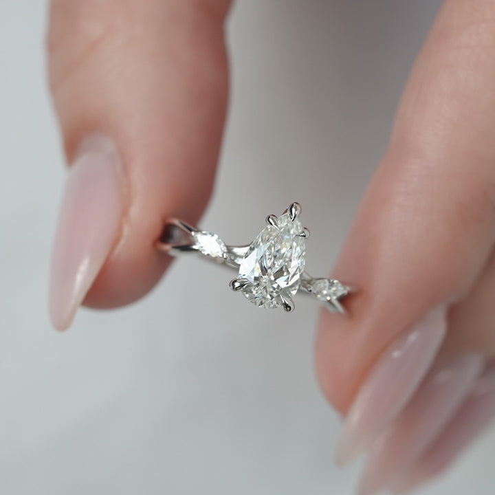 The Kimberly Pear Lab Diamond Moissanite Engagement Ring *Shown with 1 ct #material_white
