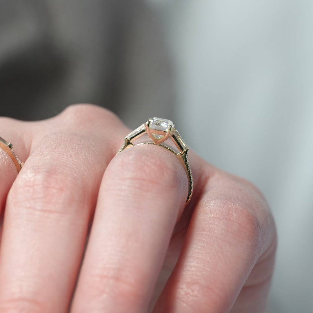 The Pave Leona Emerald Lab Diamond Moissanite Engagement Ring