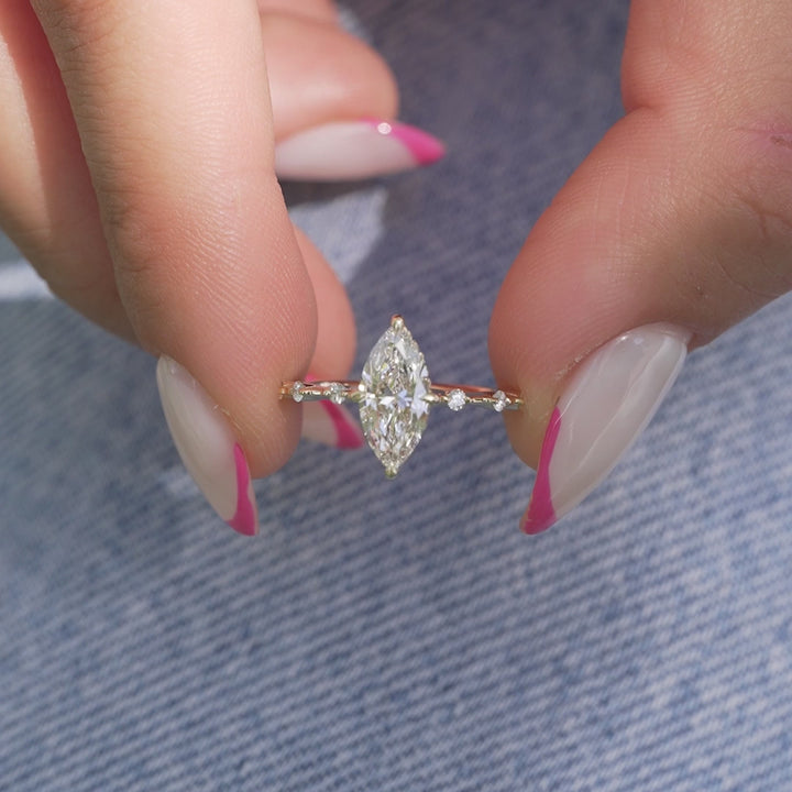 The Hidden Halo Morgan Marquise Lab Diamond Moissanite Engagement Ring *Shown with 1 ct #material_gold