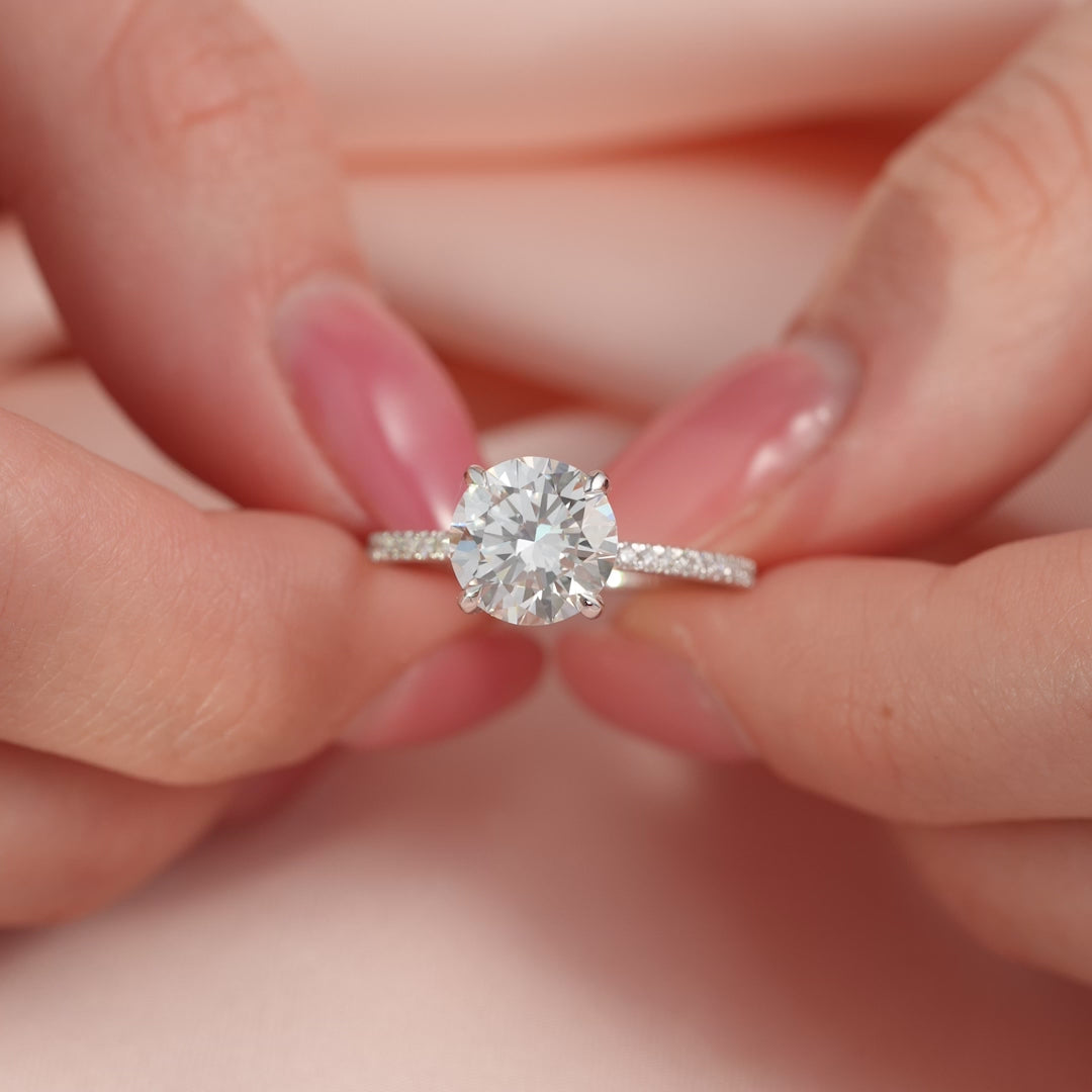 The Pave Crown Liberty Round Lab Diamond Moissanite Engagement Ring