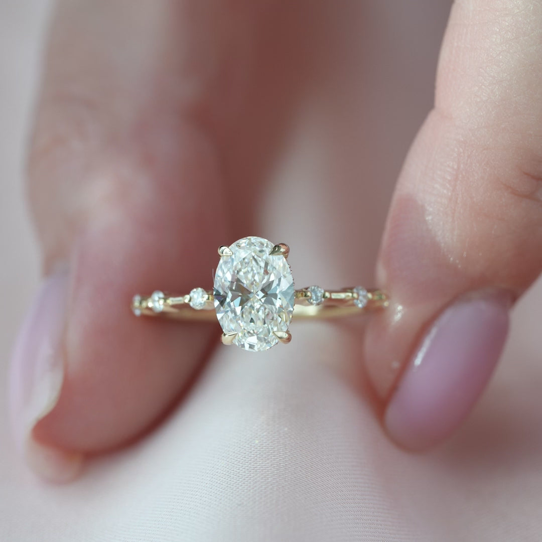 The Hidden Halo Morgan Oval Lab Diamond Moissanite Engagement Ring