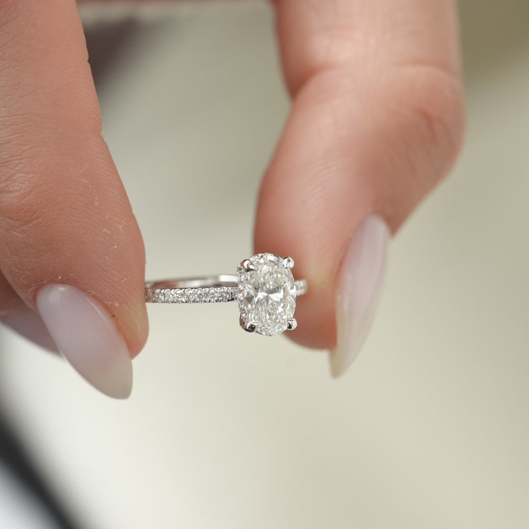 The Pave Crown Liberty Oval Lab Diamond Moissanite Engagement Ring