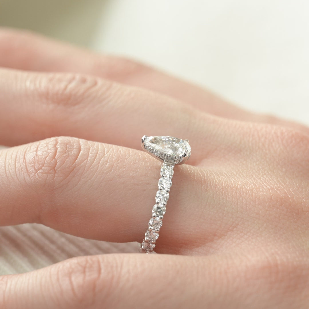 The Amora Pear Lab Diamond Moissanite Engagement Ring