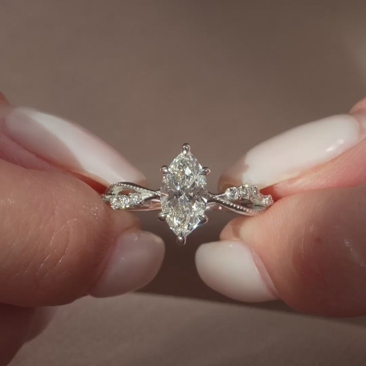 The Dallas Marquise Lab Diamond Moissanite Engagement Ring *Shown with 1 ct #material_white
