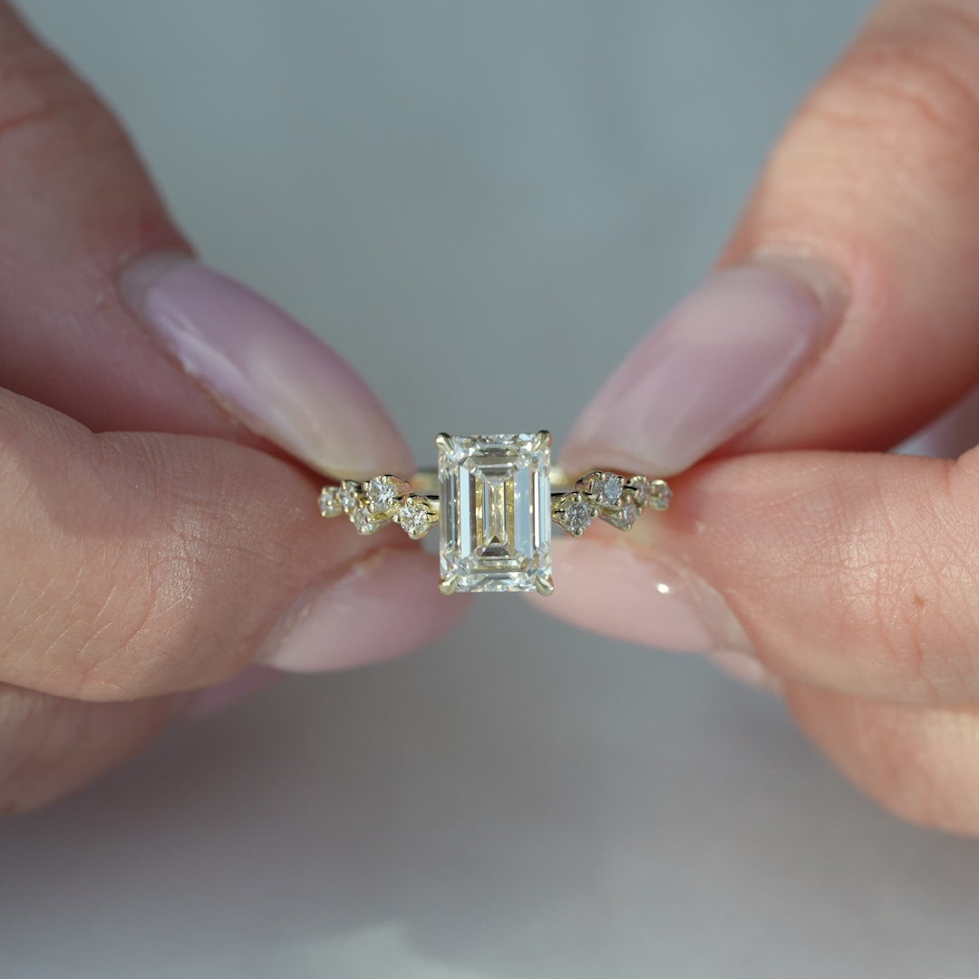 The Mona Emerald Lab Diamond Moissanite Engagement Ring
