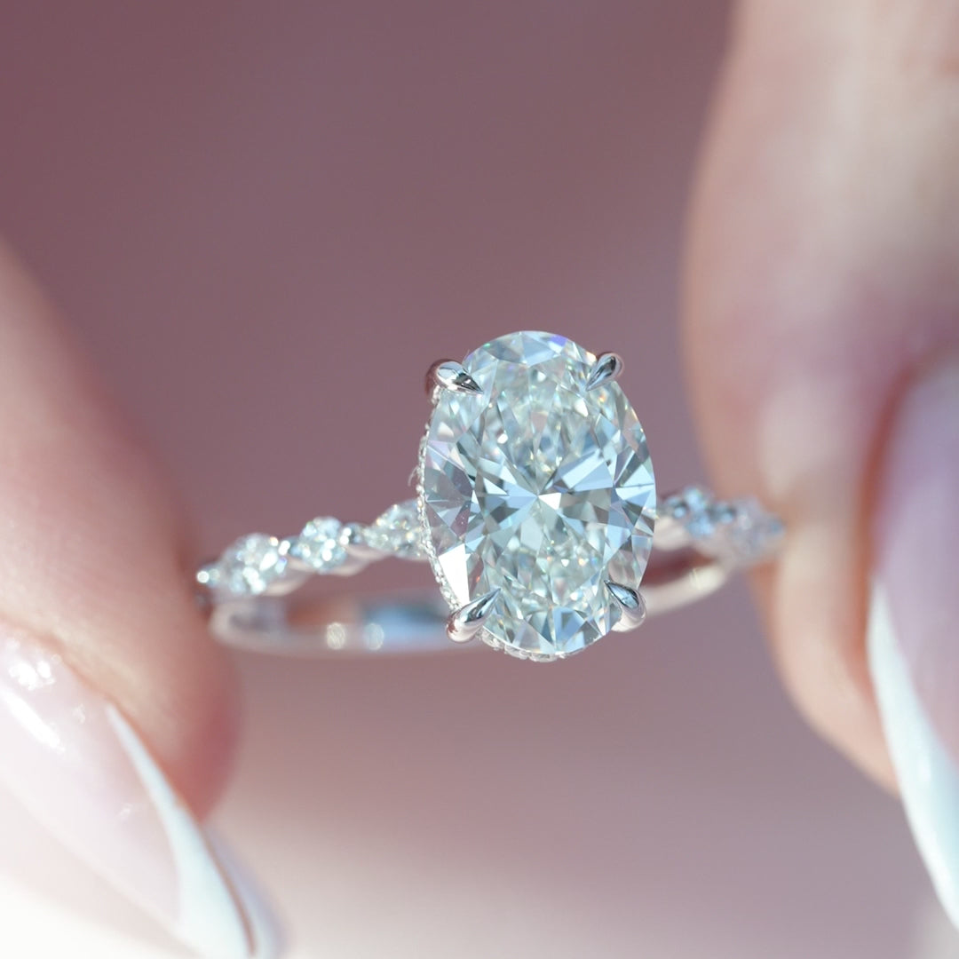 The Lyra Oval Lab Diamond Moissanite Engagement Ring