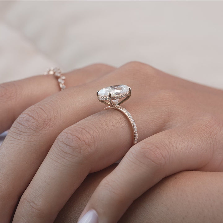 The Pave Crown Liberty Oval Lab Diamond Moissanite Engagement Ring *Shown with 4 ct #material_rose