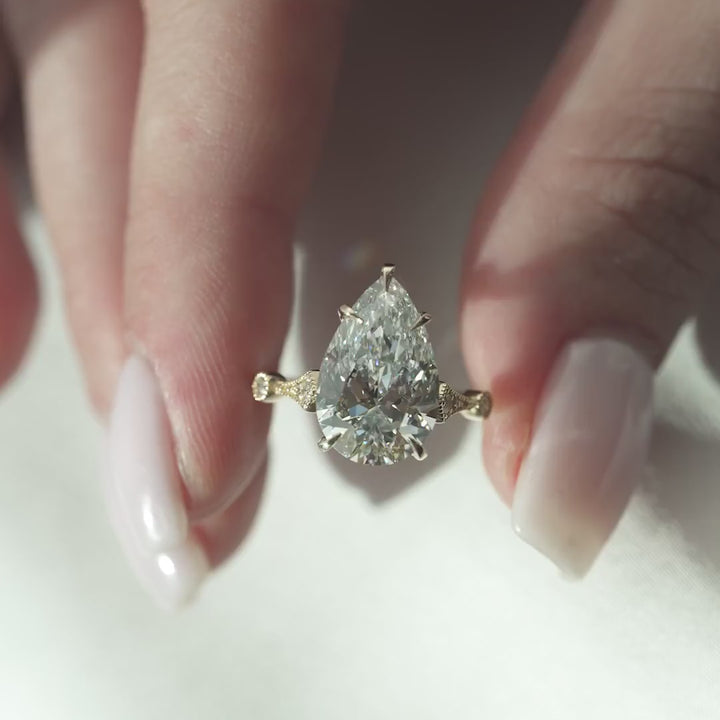 The Angel Pear Lab Diamond Moissanite Engagement Ring *Shown with 5 ct #material_gold