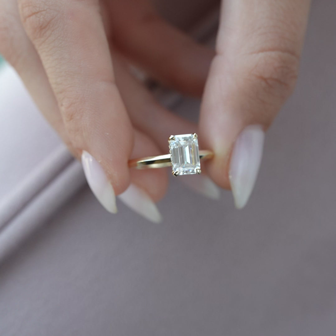 The Razor Liberty Emerald Lab Diamond Moissanite Engagement Ring