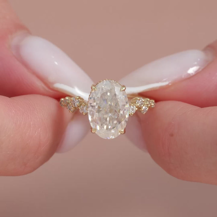 The Mona Oval Lab Diamond Moissanite Engagement Ring *Shown with 3 ct #material_gold