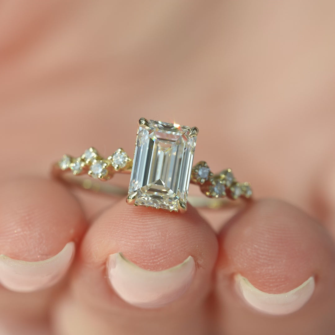 The Mona Emerald Lab Diamond Moissanite Engagement Ring