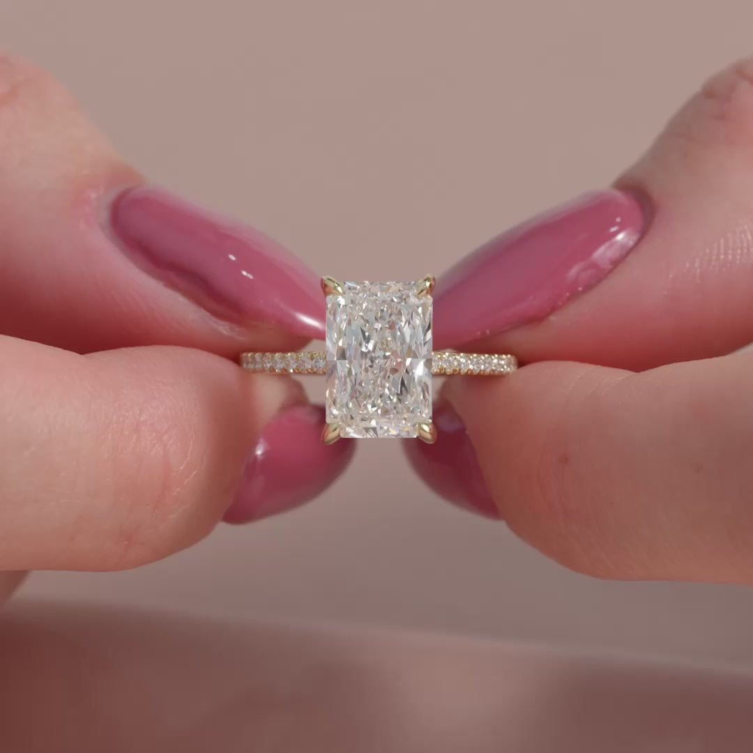 The Pave Liberty Radiant Lab Diamond Moissanite Engagement Ring
