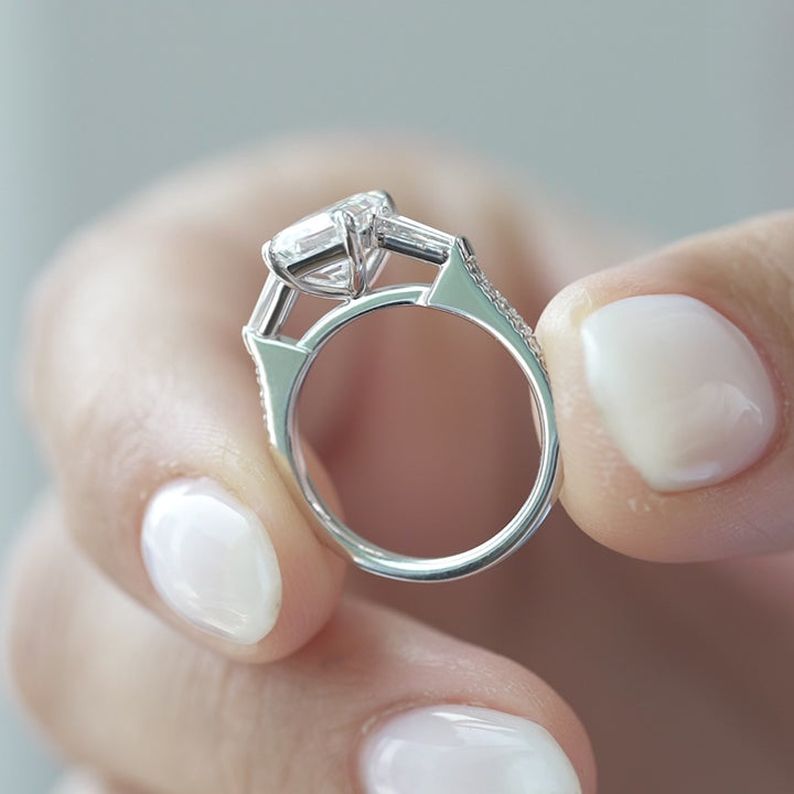 The Pave Leona Emerald Lab Diamond Moissanite Engagement Ring *Shown with 2 ct #material_white