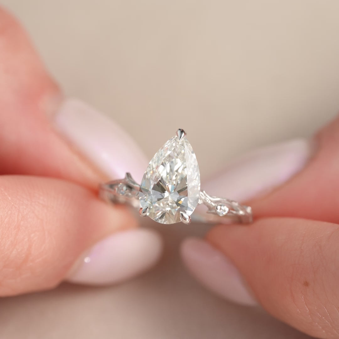 The Textured Coco Pear Lab Diamond Moissanite Engagement Ring