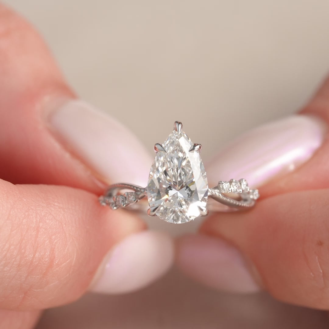 The Dallas Pear Lab Diamond Moissanite Engagement Ring