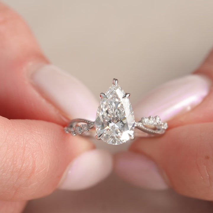 The Dallas Pear Lab Diamond Moissanite Engagement Ring *Shown with 2 ct #material_white