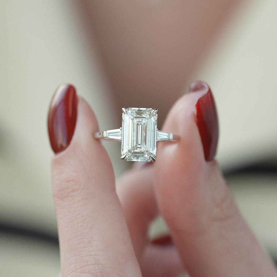 The Leona Emerald Lab Diamond Moissanite Engagement Ring
