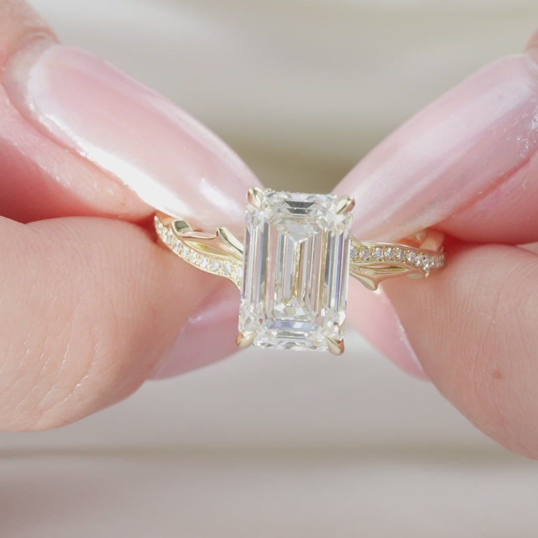 The Pave Coco Emerald Lab Diamond Moissanite Engagement Ring