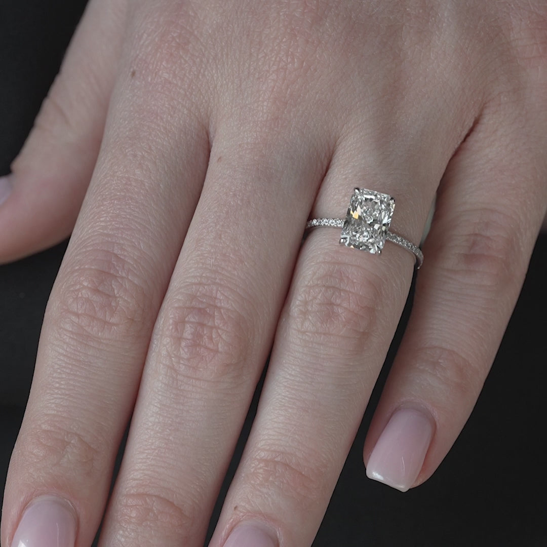 The Pave Navy Radiant Lab Diamond Moissanite Engagement Ring